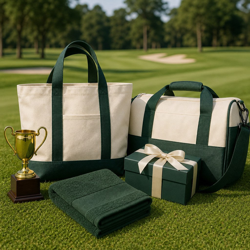 A coordinated set of branded bags, towels and accessories